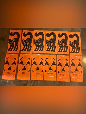 Vintage Sun Hill Halloween Luminarias Cat & Jack-O-Lantern 12 Count 2-sided Bags